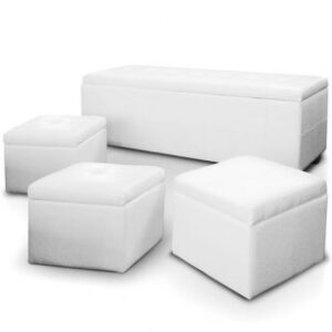 Location banquette blanche + 3 poufs