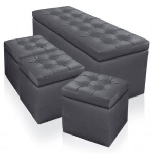 Location banquette grise + 3 poufs