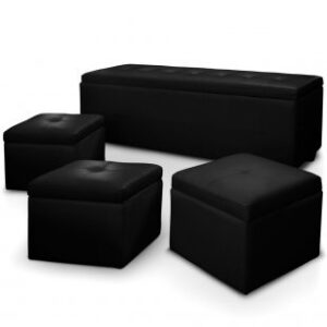 Location banquette noire + 3 poufs