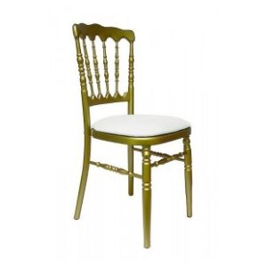 Location Chaise Napoleon 3 Dorée Assise Simili Cuir Blanche